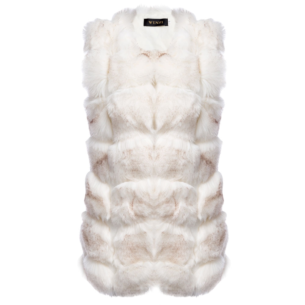 FASHIONABLE ROUND NECK SLEEVELESS PURE COLOR FAUX FUR WAISTCOAT FOR WOMEN (WHITE, SIZE S/M