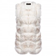 FASHIONABLE ROUND NECK SLEEVELESS PURE COLOR FAUX FUR WAISTCOAT FOR WOMEN (WHITE, SIZE S/M
