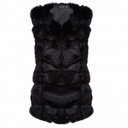 FASHIONABLE ROUND NECK SLEEVELESS PURE COLOR FAUX FUR WAISTCOAT FOR WOMEN (BLACK, SIZE S/M