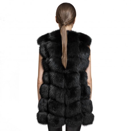 FASHIONABLE ROUND NECK SLEEVELESS PURE COLOR FAUX FUR WAISTCOAT FOR WOMEN (BLACK, SIZE S/M