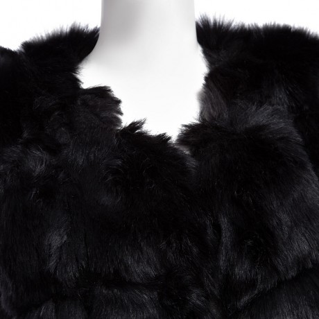 FASHIONABLE ROUND NECK SLEEVELESS PURE COLOR FAUX FUR WAISTCOAT FOR WOMEN (BLACK, SIZE S/M