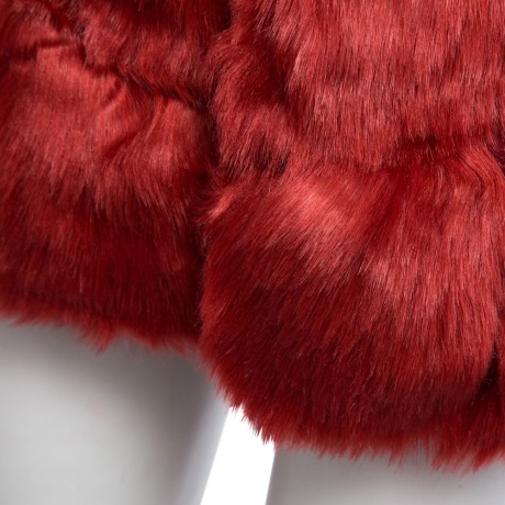 FASHIONABLE ROUND NECK SLEEVELESS PURE COLOR FAUX FUR WAISTCOAT FOR WOMEN (WINE RED, SIZE 