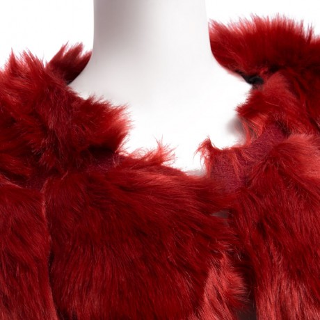 FASHIONABLE ROUND NECK SLEEVELESS PURE COLOR FAUX FUR WAISTCOAT FOR WOMEN (WINE RED, SIZE 