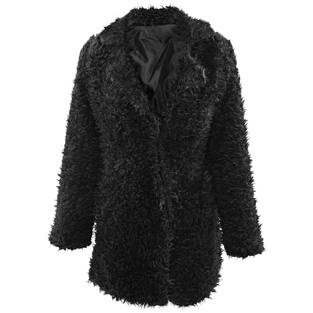 STYLISH ELEGANT TURN-DOWN COLLAR THREE QUARTER SLEEVE HAIRY WOMEN OUTWEAR TOP (BLACK, SIZE