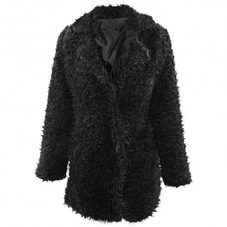STYLISH ELEGANT TURN-DOWN COLLAR THREE QUARTER SLEEVE HAIRY WOMEN OUTWEAR TOP (BLACK, SIZE