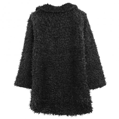STYLISH ELEGANT TURN-DOWN COLLAR THREE QUARTER SLEEVE HAIRY WOMEN OUTWEAR TOP (BLACK, SIZE