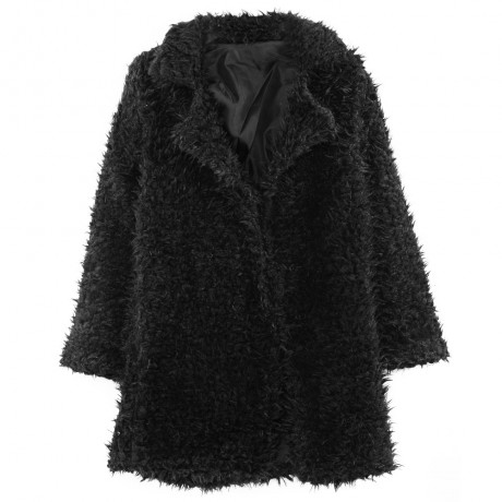 STYLISH ELEGANT TURN-DOWN COLLAR THREE QUARTER SLEEVE HAIRY WOMEN OUTWEAR TOP (BLACK, SIZE