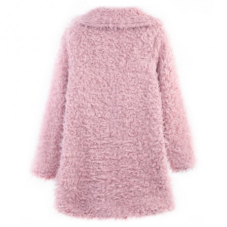 STYLISH ELEGANT TURN-DOWN COLLAR THREE QUARTER SLEEVE HAIRY WOMEN OUTWEAR TOP (PINK, SIZE 
