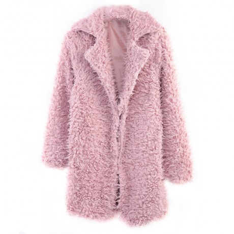 STYLISH ELEGANT TURN-DOWN COLLAR THREE QUARTER SLEEVE HAIRY WOMEN OUTWEAR TOP (PINK, SIZE 