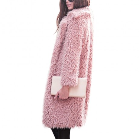 STYLISH ELEGANT TURN-DOWN COLLAR THREE QUARTER SLEEVE HAIRY WOMEN OUTWEAR TOP (PINK, SIZE 