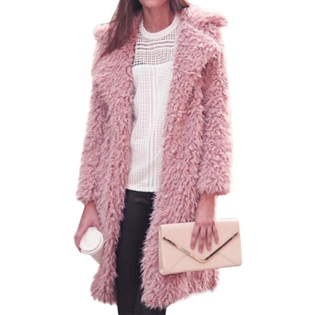 STYLISH ELEGANT TURN-DOWN COLLAR THREE QUARTER SLEEVE HAIRY WOMEN OUTWEAR TOP (PINK, SIZE 