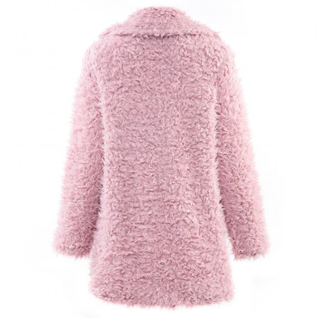 STYLISH ELEGANT TURN-DOWN COLLAR THREE QUARTER SLEEVE HAIRY WOMEN OUTWEAR TOP (PINK, SIZE 