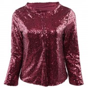 STYLISH COLLARLESS LONG SLEEVE SEQUINED CARDIGAN JACKET COAT FOR WOMEN (PURPLE, SIZE S/M/L