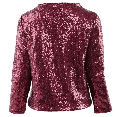 STYLISH COLLARLESS LONG SLEEVE SEQUINED CARDIGAN JACKET COAT FOR WOMEN (PURPLE, SIZE S/M/L