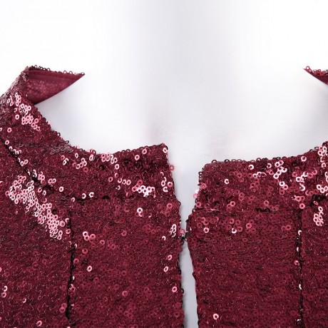 STYLISH COLLARLESS LONG SLEEVE SEQUINED CARDIGAN JACKET COAT FOR WOMEN (PURPLE, SIZE S/M/L