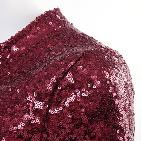 STYLISH COLLARLESS LONG SLEEVE SEQUINED CARDIGAN JACKET COAT FOR WOMEN (PURPLE, SIZE S/M/L