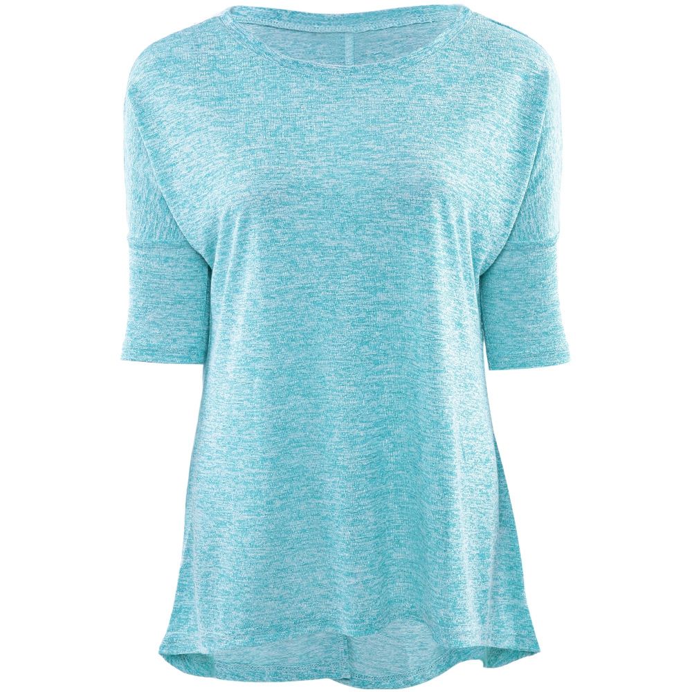 STYLISH ROUND NECK THREE QUARTER SLEEVE IRREGULAR HEM BACK SLIT WOMEN T-SHIRT (GREEN, SIZE STYLISH ROUND NECK THREE QUARTER SLEEVE IRREGULAR HEM BACK SLIT WOMEN T-SHIRT (GREEN, SIZE