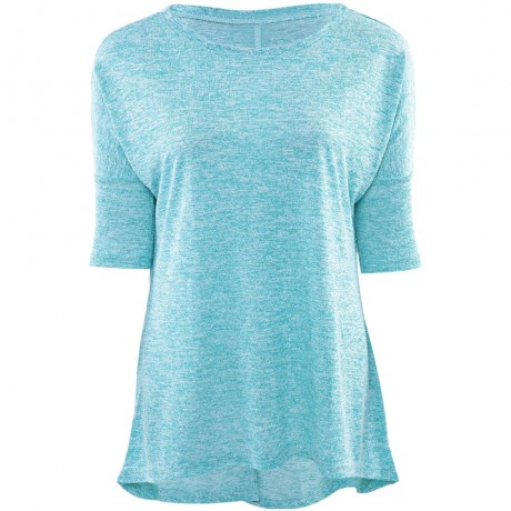 STYLISH ROUND NECK THREE QUARTER SLEEVE IRREGULAR HEM BACK SLIT WOMEN T-SHIRT (GREEN, SIZE