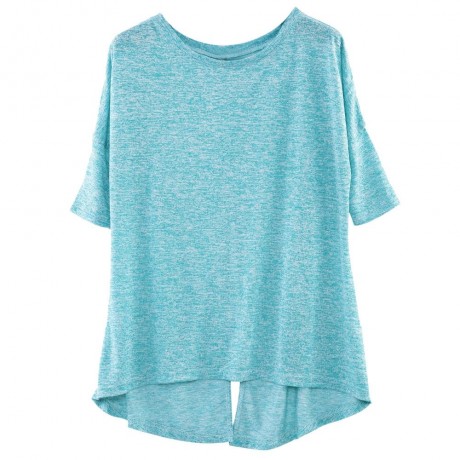 STYLISH ROUND NECK THREE QUARTER SLEEVE IRREGULAR HEM BACK SLIT WOMEN T-SHIRT (GREEN, SIZE