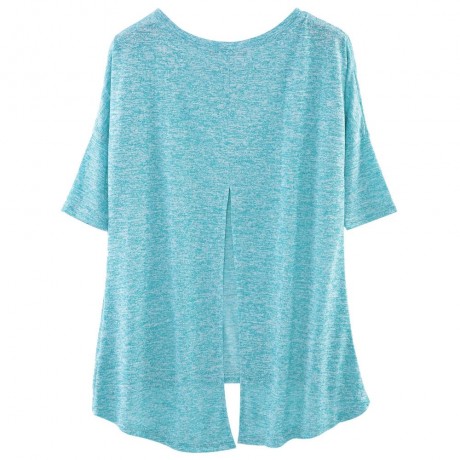 STYLISH ROUND NECK THREE QUARTER SLEEVE IRREGULAR HEM BACK SLIT WOMEN T-SHIRT (GREEN, SIZE