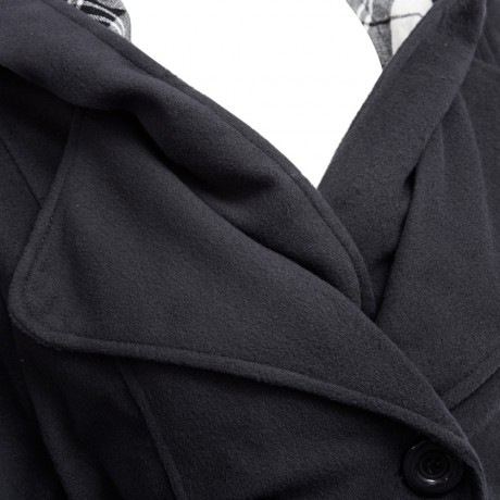 TRENDY HOODED DOUBLE-BREASTED POCKET OVERCOAT FOR WOMEN (DEEP GRAY, SIZE M/L/XL/2XL)