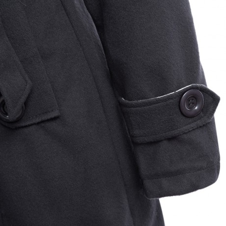 TRENDY HOODED DOUBLE-BREASTED POCKET OVERCOAT FOR WOMEN (DEEP GRAY, SIZE M/L/XL/2XL)