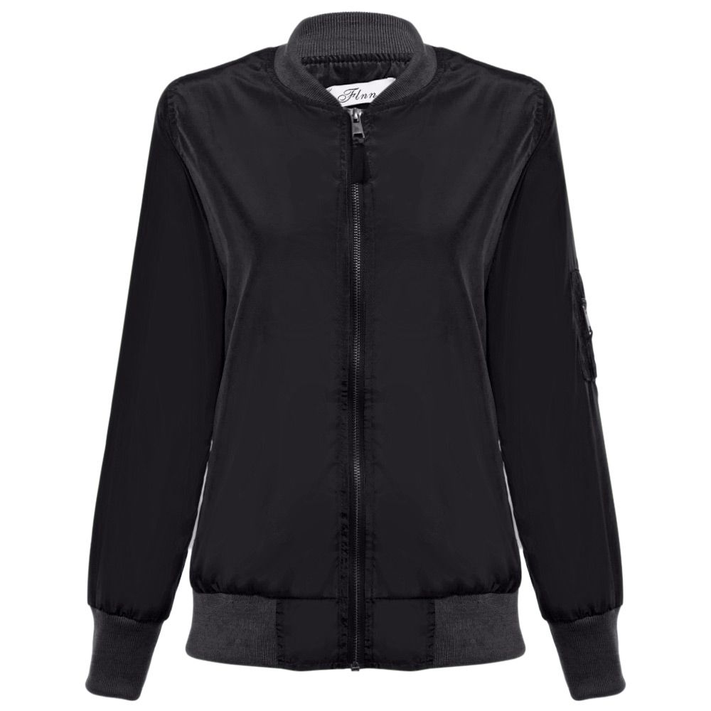 ZIPPED ROUND COLLAR SOLID COLOR SHORT COAT FOR LADIES (BLACK, SIZE S/M/L/XL)