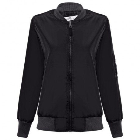 ZIPPED ROUND COLLAR SOLID COLOR SHORT COAT FOR LADIES (BLACK, SIZE S/M/L/XL)