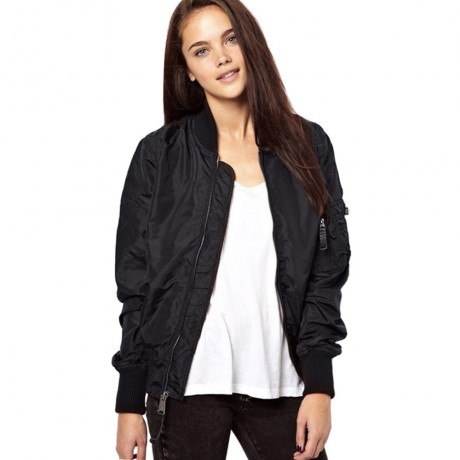 ZIPPED ROUND COLLAR SOLID COLOR SHORT COAT FOR LADIES (BLACK, SIZE S/M/L/XL)