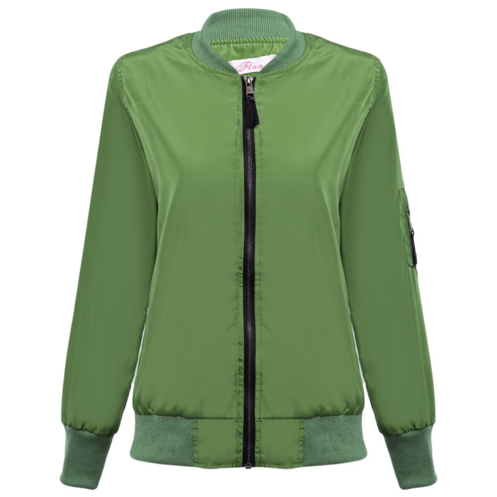 ZIPPED ROUND COLLAR SOLID COLOR SHORT COAT FOR LADIES (PEA GREEN, SIZE S/M/L/XL)