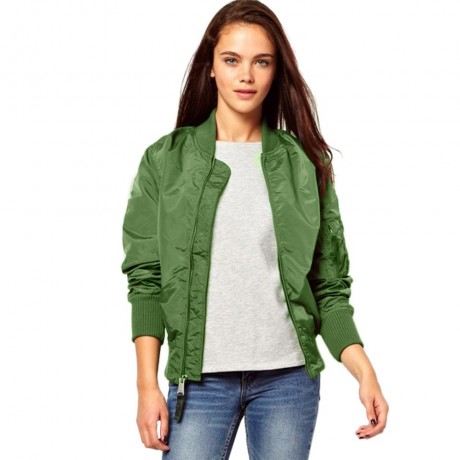 ZIPPED ROUND COLLAR SOLID COLOR SHORT COAT FOR LADIES (PEA GREEN, SIZE S/M/L/XL)