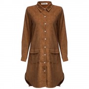 TURN-DOWN COLLAR LONG SLEEVE CORDUROY LOOSE BLOUSE FOR LADIES (KHAKI, SIZE S/M/L)