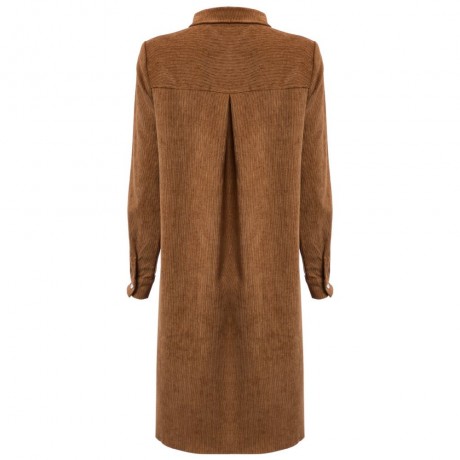TURN-DOWN COLLAR LONG SLEEVE CORDUROY LOOSE BLOUSE FOR LADIES (KHAKI, SIZE S/M/L)