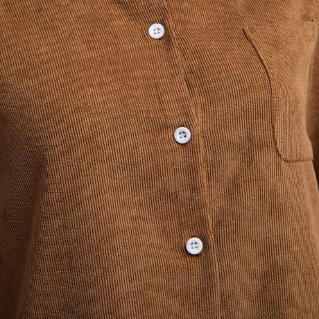 TURN-DOWN COLLAR LONG SLEEVE CORDUROY LOOSE BLOUSE FOR LADIES (KHAKI, SIZE S/M/L)