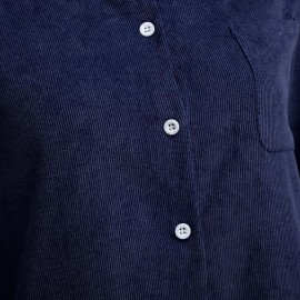 TURN-DOWN COLLAR LONG SLEEVE CORDUROY LOOSE BLOUSE FOR LADIES (NAVY BLUE, SIZE S/M/L)