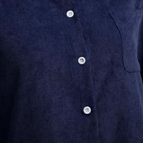 TURN-DOWN COLLAR LONG SLEEVE CORDUROY LOOSE BLOUSE FOR LADIES (NAVY BLUE, SIZE S/M/L)