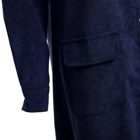 TURN-DOWN COLLAR LONG SLEEVE CORDUROY LOOSE BLOUSE FOR LADIES (NAVY BLUE, SIZE S/M/L)