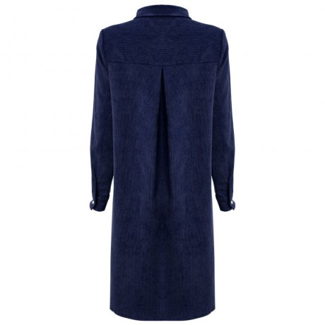 TURN-DOWN COLLAR LONG SLEEVE CORDUROY LOOSE BLOUSE FOR LADIES (NAVY BLUE, SIZE S/M/L)