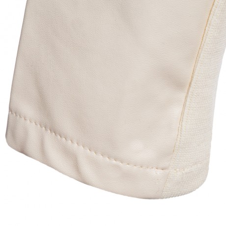 DOUBLE TURN DOWN COLLAR PURE COLOR ZIPPER WATERPROOF LEATHER COAT FOR LADIES (BEIGE, SIZE 
