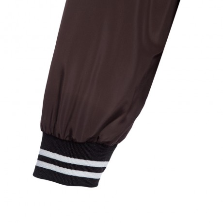 TRENDY ROUND COLLAR LONG SLEEVE PURE COLOR STRIPED WOMEN BASEBALL COAT (BLACK BROWN, SIZE 