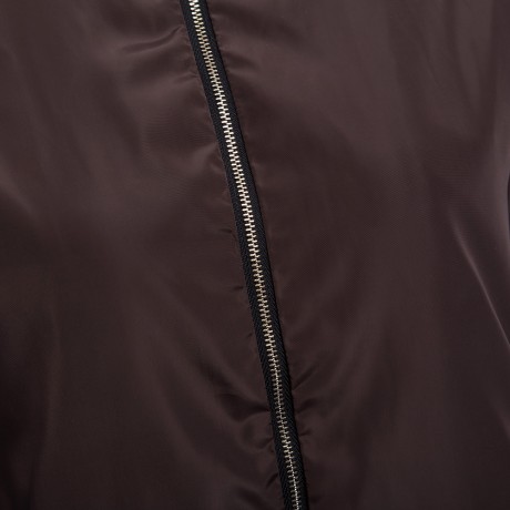 TRENDY ROUND COLLAR LONG SLEEVE PURE COLOR STRIPED WOMEN BASEBALL COAT (BLACK BROWN, SIZE 