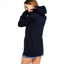 STYLISH HOODED LONG SLEEVE PURE COLOR ZIPPER TYPE HOODIE FOR LADIES (DEEP BLUE, SIZE S/M/L