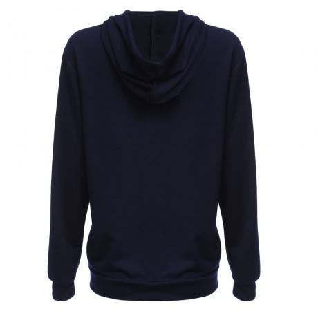 STYLISH HOODED LONG SLEEVE PURE COLOR ZIPPER TYPE HOODIE FOR LADIES (DEEP BLUE, SIZE S/M/L
