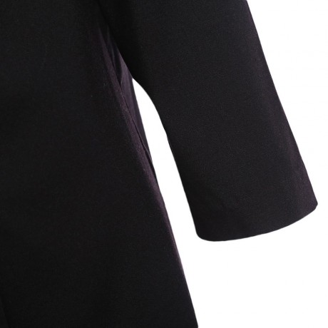 CHIC TURN-DOWN COLLAR THREE QUARTER SLEEVE PURE COLOR BUTTON DESIGN WOMEN SUIT (BLACK, SIZ