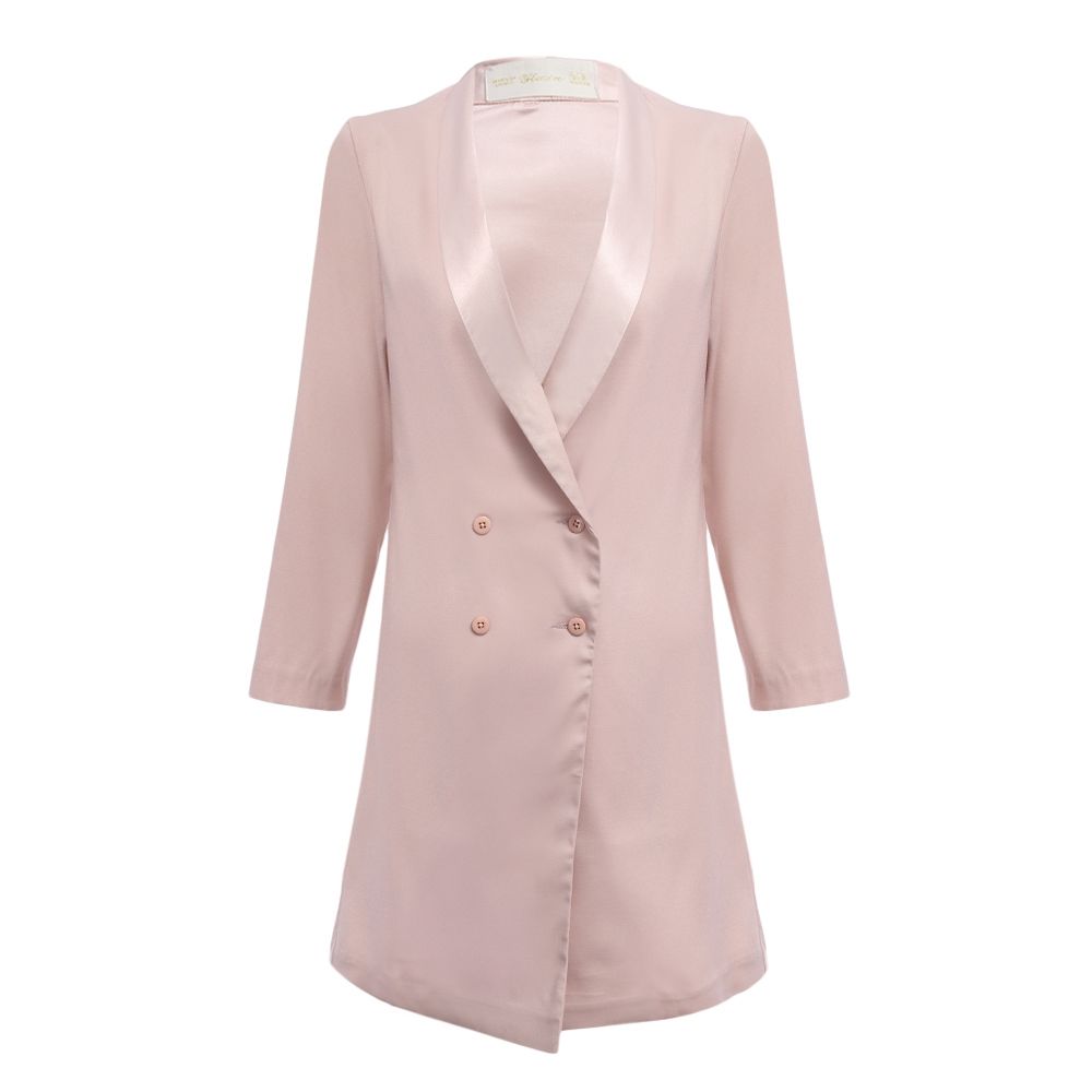 CHIC TURN-DOWN COLLAR THREE QUARTER SLEEVE PURE COLOR BUTTON DESIGN WOMEN SUIT (NUDE PINK,