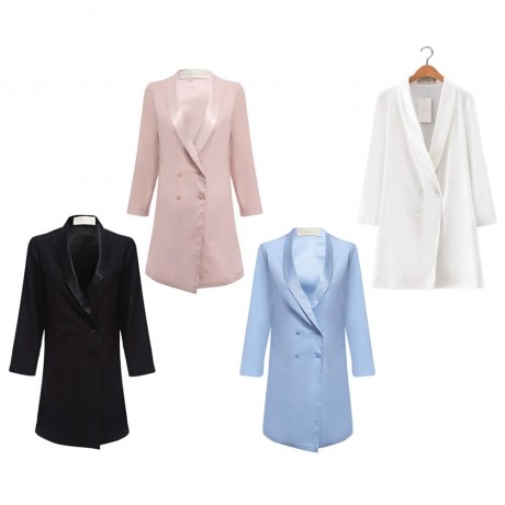 CHIC TURN-DOWN COLLAR THREE QUARTER SLEEVE PURE COLOR BUTTON DESIGN WOMEN SUIT (NUDE PINK,