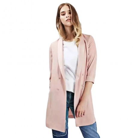 CHIC TURN-DOWN COLLAR THREE QUARTER SLEEVE PURE COLOR BUTTON DESIGN WOMEN SUIT (NUDE PINK,