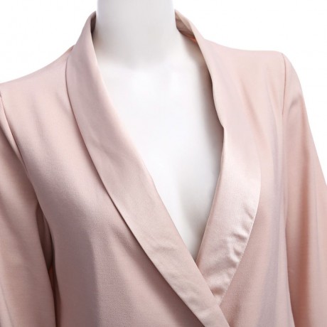 CHIC TURN-DOWN COLLAR THREE QUARTER SLEEVE PURE COLOR BUTTON DESIGN WOMEN SUIT (NUDE PINK,