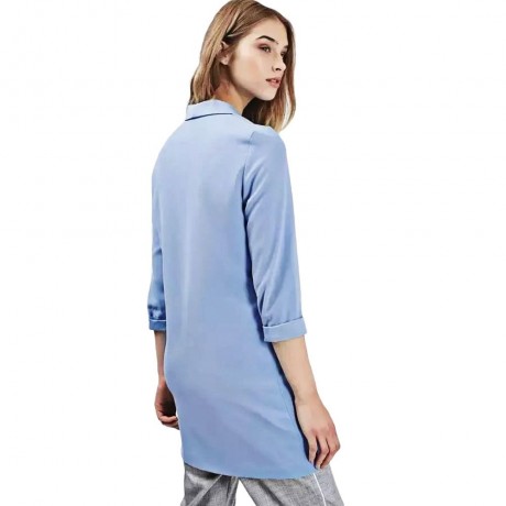 CHIC TURN-DOWN COLLAR THREE QUARTER SLEEVE PURE COLOR BUTTON DESIGN WOMEN SUIT (AZURE, SIZ