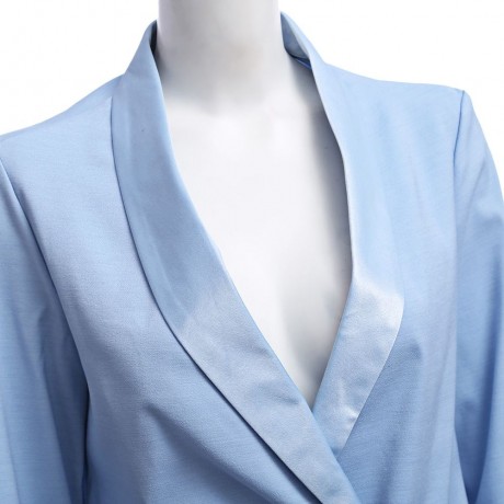 CHIC TURN-DOWN COLLAR THREE QUARTER SLEEVE PURE COLOR BUTTON DESIGN WOMEN SUIT (AZURE, SIZ
